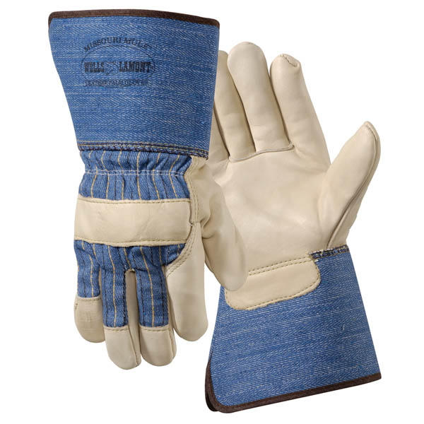 Wells Lamont Y2009 Premium Grain Cowhide Leather Palm Gloves with Gauntlet Cuffs and Canvas Backs